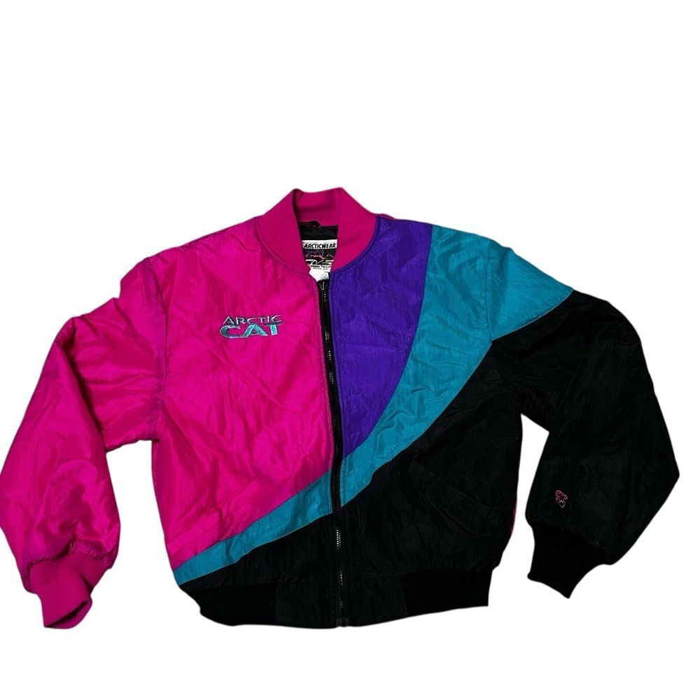 VTG Arctic Cat ArcticWear Women’s L Jacket Pink Teal Purple Colorblock 90s Rare
